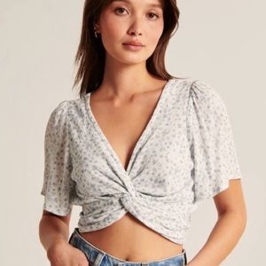 Abercrombie Knot-Front Flutter Sleeve Top